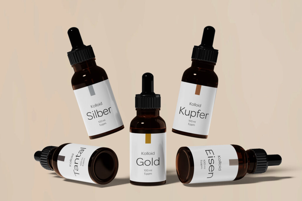Kolloidale Lösungen in Miron-Glasflaschen: Gold, Silber, Kupfer und weitere Metalle